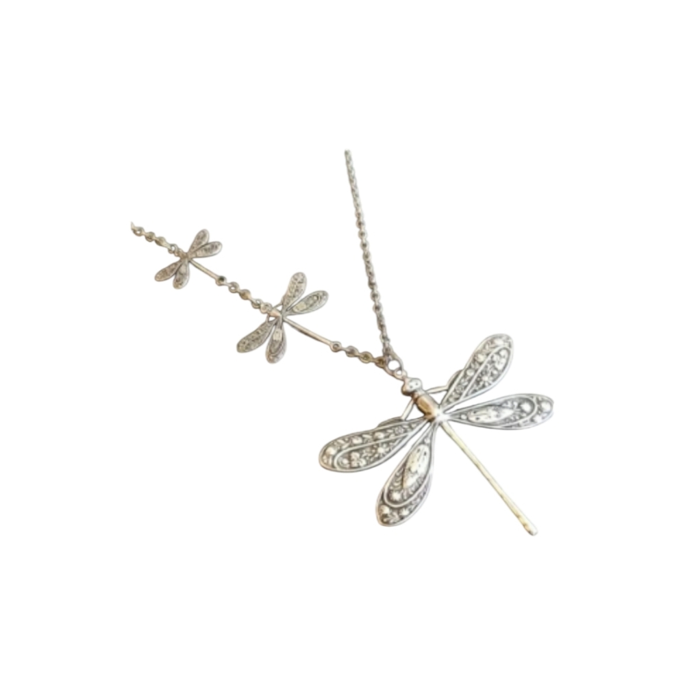 Art Deco Triple Dragonfly Necklace - Picture 2 of 5